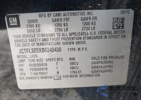 2011 GMC Terrain Sle-2 z USA, uszkodzony, nr VIN 2CTFLSE5XB6243430